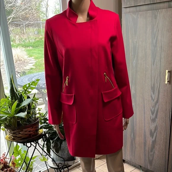 Chico’s Women's Red Jacket with Gold Zipoer Accents and Pockets Like New, Medium - Picture 7 of 14